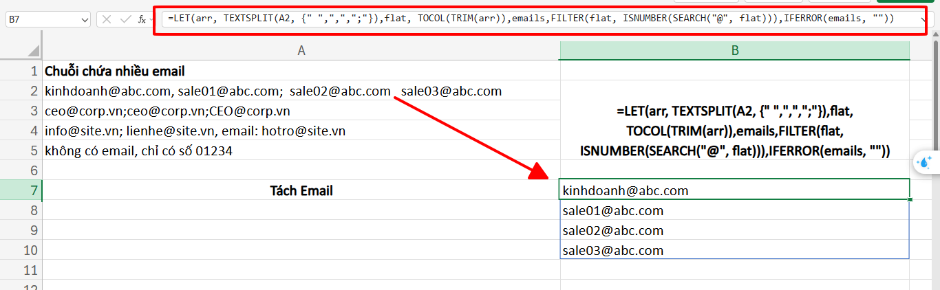 lọc email từ một chuỗi email