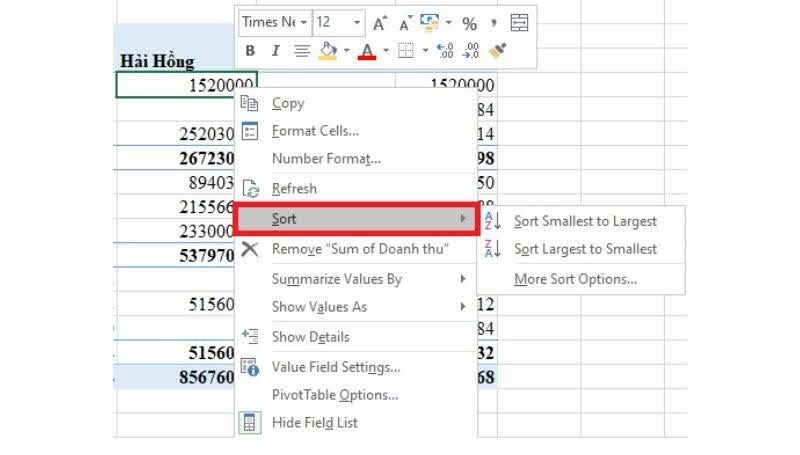 tạo Pivot Table