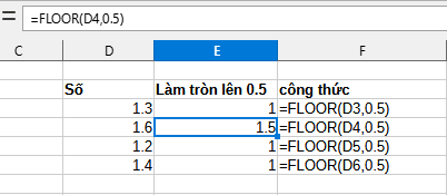 sử dụng hàm FLOOR để làm tròn xuống 0.5