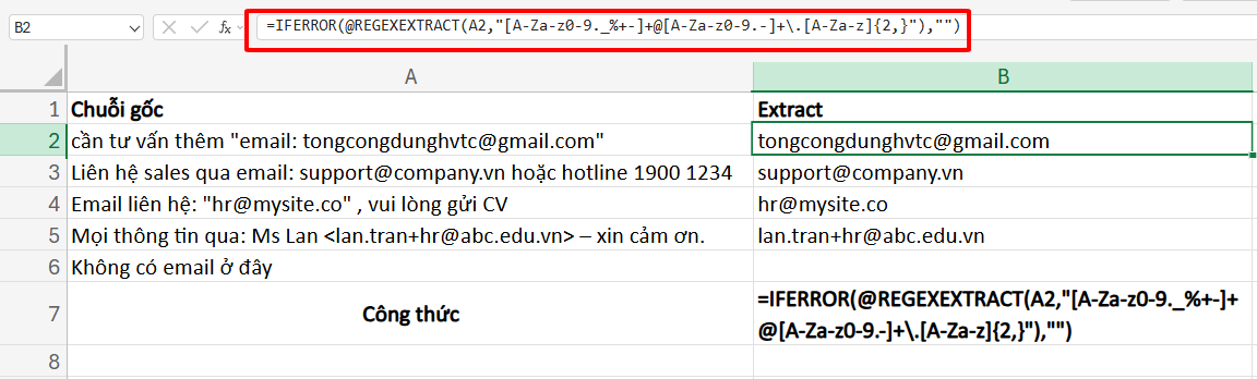 sử dụng hàm REGEXTRACT