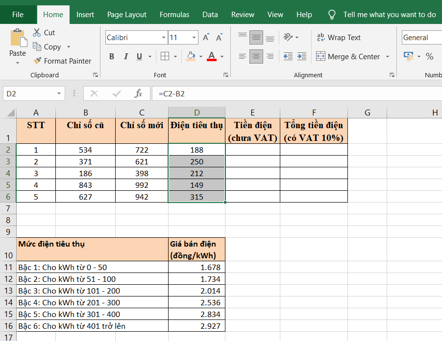 Cách dùng hàm IF để tính tiền điện cực nhanh trong Excel