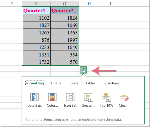 cách bật tắt tính năng Quick Analysis