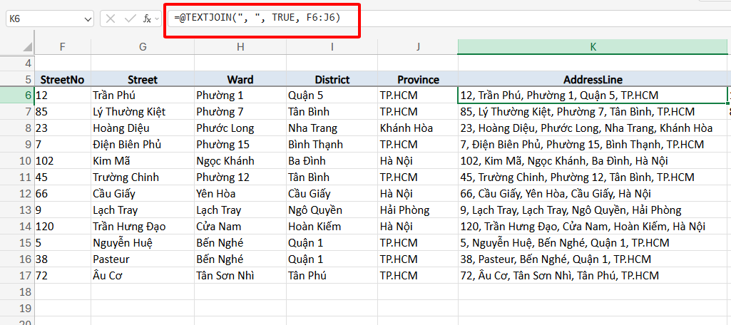 công thức gộp ô địa chỉ