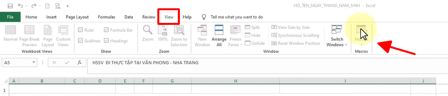 mở macro trong thẻ view