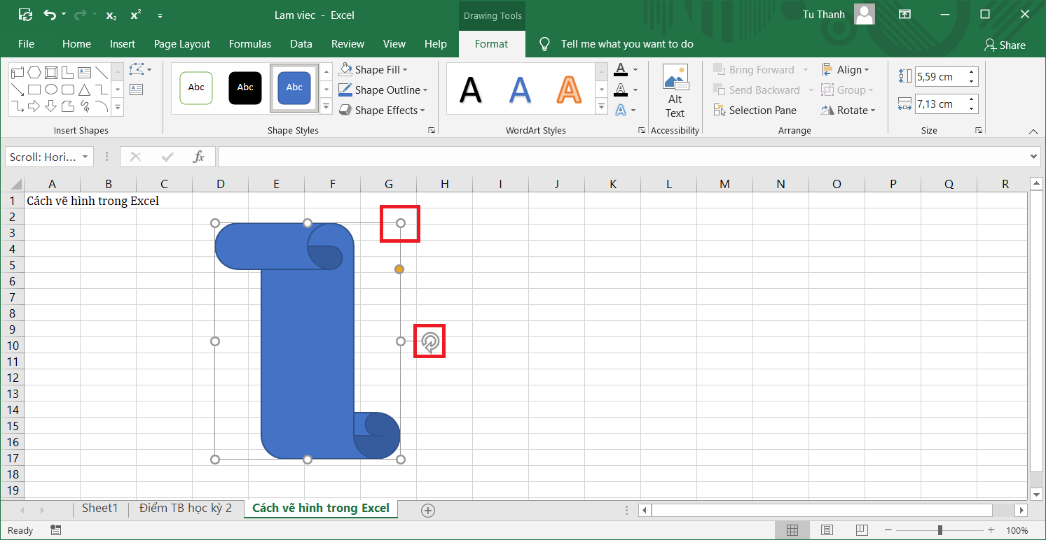 Cách vẽ hình đổi màu viết chữ vào hình khối trong Excel