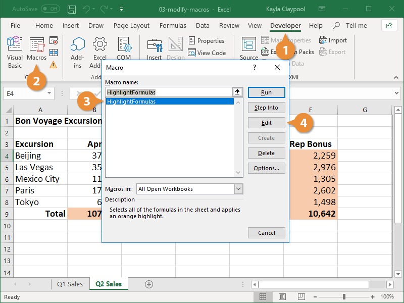 cách để sửa macro trong excel