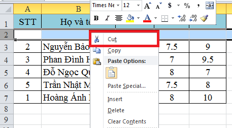 Cách di chuyển hàng, di chuyển cột cực nhanh trong Excel