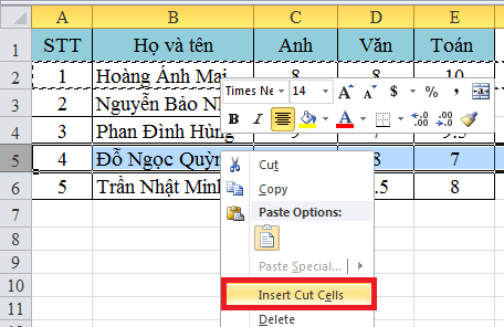 Cách di chuyển hàng, di chuyển cột cực nhanh trong Excel