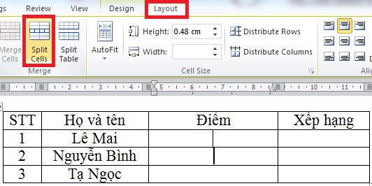 Cách tách ô và gộp ô rất đơn giản trong Microsoft Word