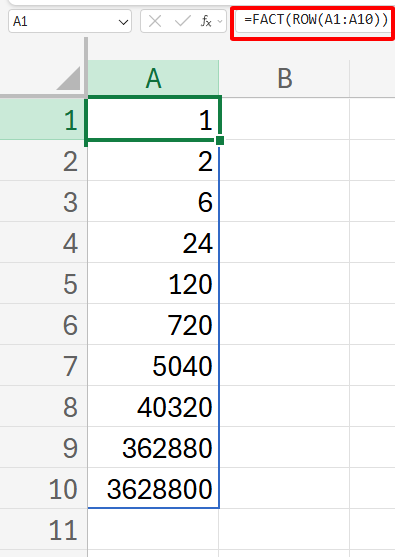 hàm fact tự động tính giai thừa từ 1 đến 10