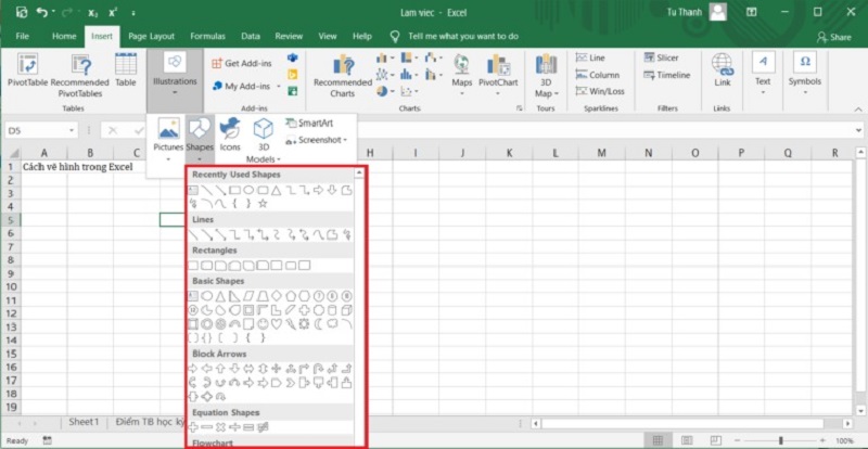 vẽ hình trong excel 