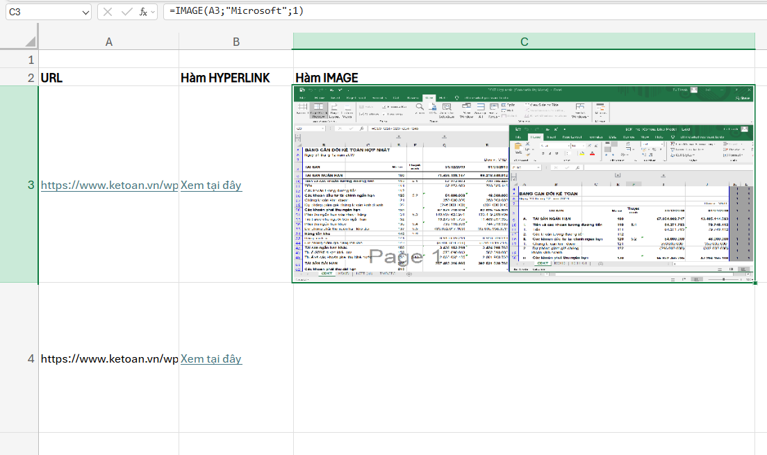 chèn link ảnh vào excel với hàm IMAGE