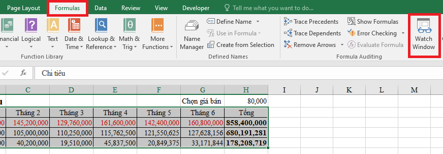 Cách mở cửa sổ quản lý công thức trong Microsoft Excel