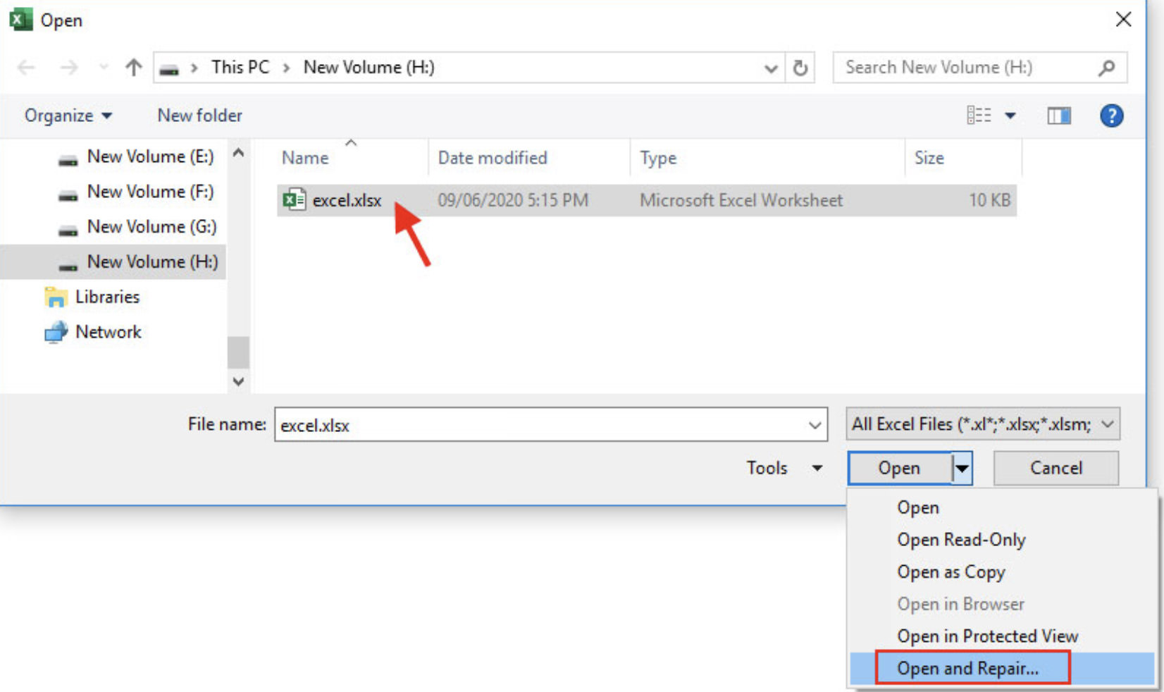 Chọn onpen and repair