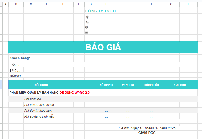 mẫu báo giá phần mềm