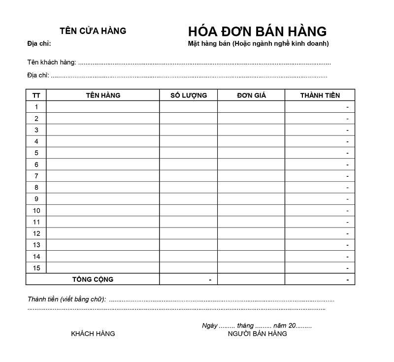 mẫu hóa đơn bán lẻ