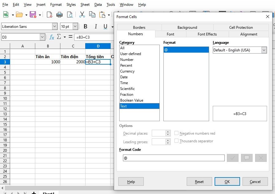sử dụng format cells để hiển thị công thức thành text