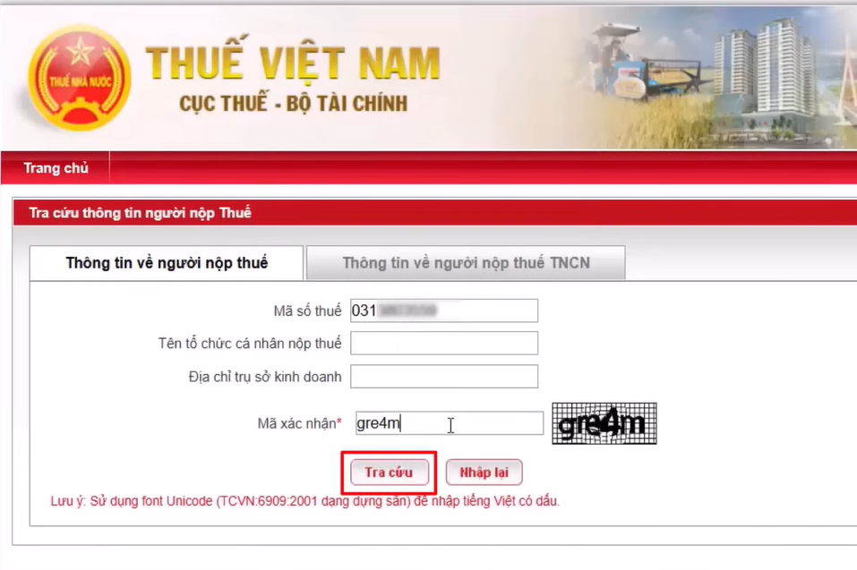 tra cứu thông tin người nộp thuế