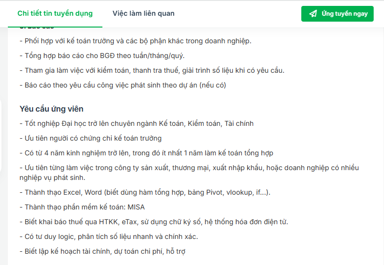 ví dụ yêu cầu bằng cấp tốt nghiệp đại học về kế toán