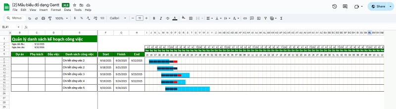 File theo dõi tiến độ sản lượng sản xuất dạng biểu đồ Gantt