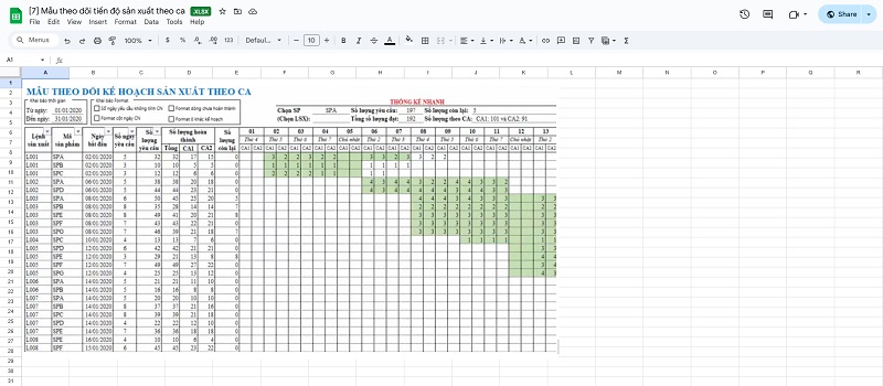 file excel theo dõi sản xuất