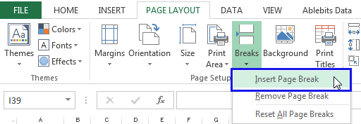 cách insert page break trong excel