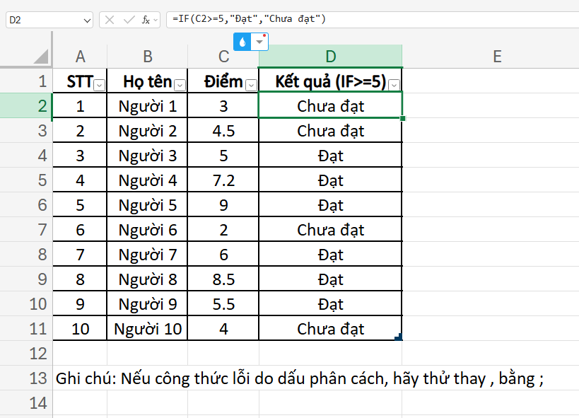 cách sử dụng hàm IF cơ bản