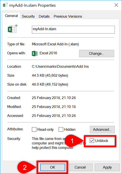 cách tắt unblock trong thuộc tính file excel