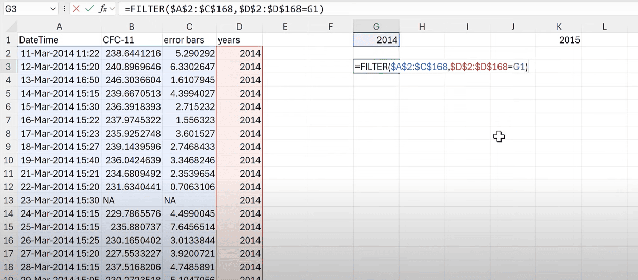 công thức hàm FILTER để tách bảng