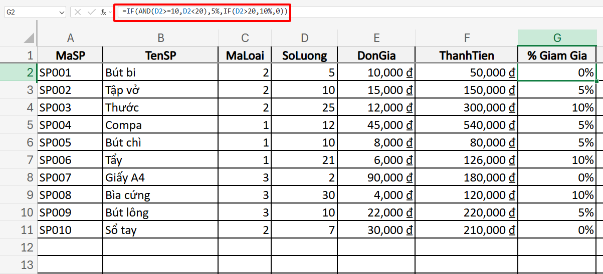 công thức tính phần trăm giảm giá theo số lượng