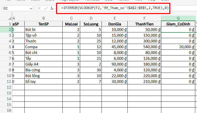 công thức tính số tiền giảm cố định theo giá trị đơn hàng