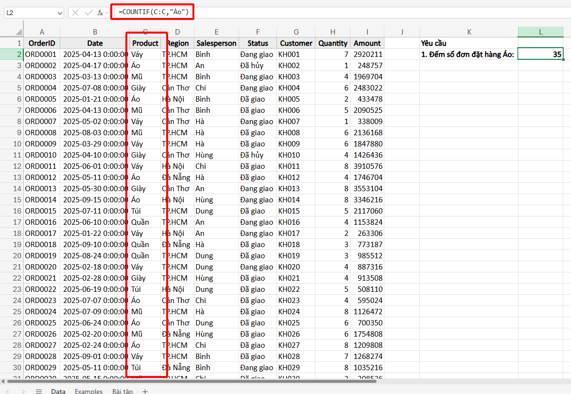 đếm số lần xuất hiện có 1 điều kiện