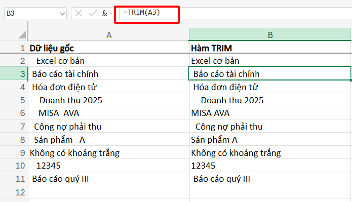 hàm TRIM không xóa được khoảng trắng lạ