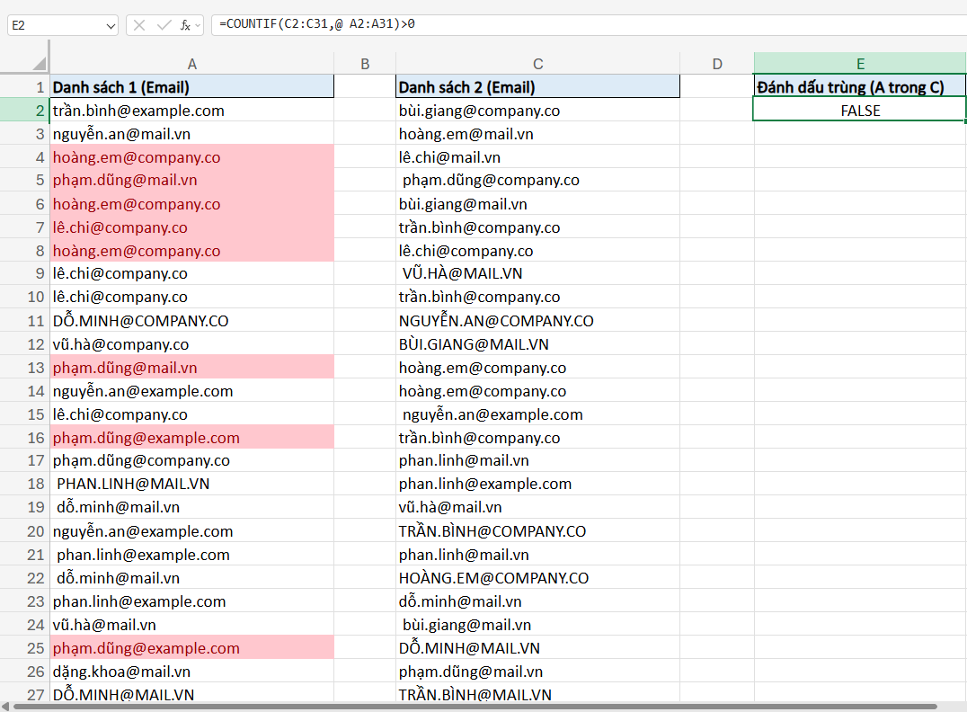 kiểm tra danh sách 1 có nằm trong danh sách 2 không
