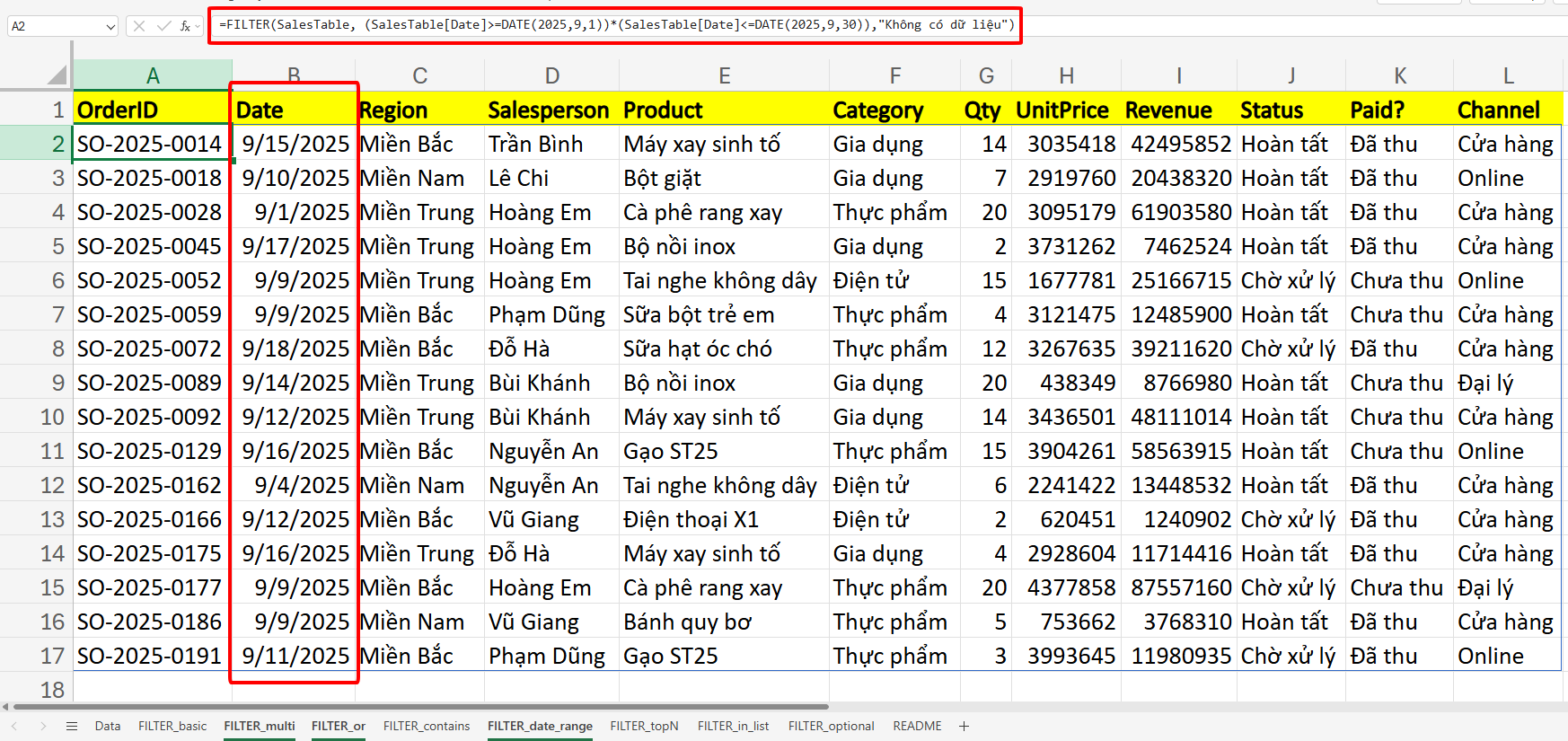 lọc dữ liệu theo khoảng thời gian với hàm FILTER