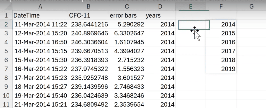 lọc giá trị năm duy nhất với hàm UNIQUE