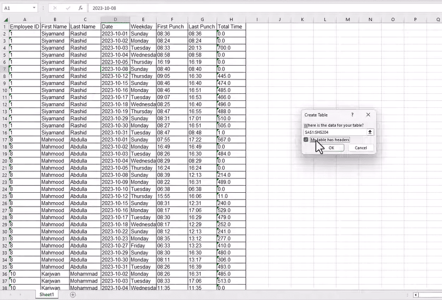 tạo bảng Table để chuẩn bị tách bảng