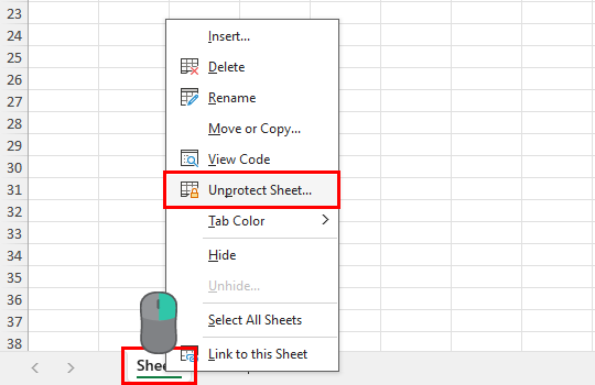 unprotect 1 sheet trong excel