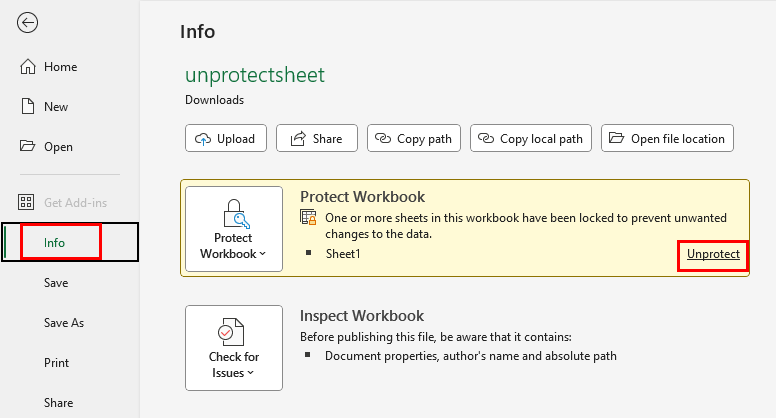 unprotect trang tính trong excel
