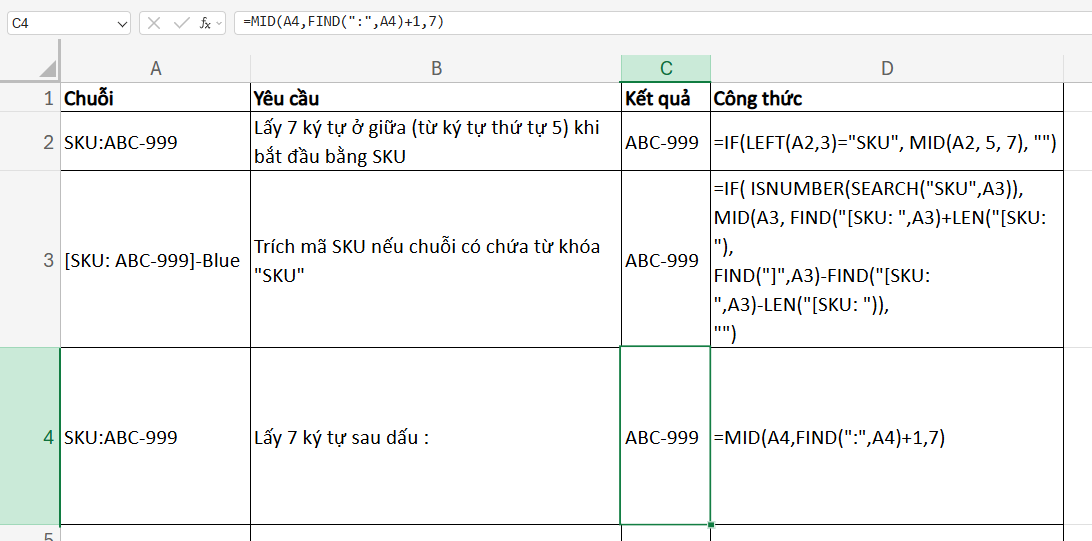 ví dụ sử dụng hàm MID với hàm FIND