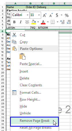 xóa từng đường ngắt trang trong excel