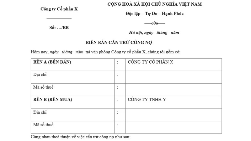 cấn trừ công nợ