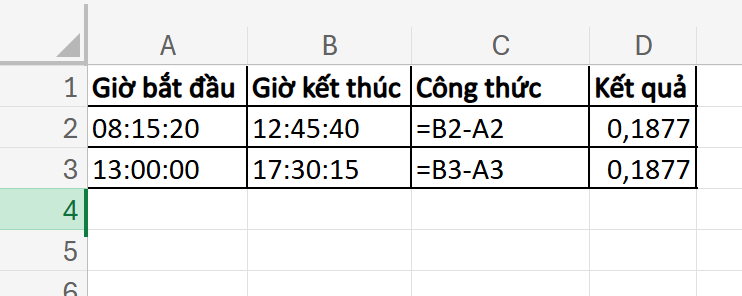 cộng giờ phút giây giữa các ô