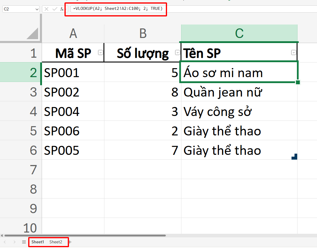 công thức hàm vlookup giữa 2 sheet
