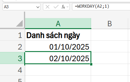 công thức kéo ngày chỉ tính ngày làm việc