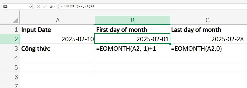 công thức tìm ngày bắt đầu và kết thúc của 1 tháng