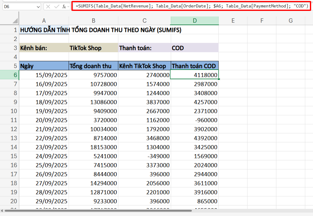 công thức tính tổng doanh thu theo ngày nhiều điều kiện (2)