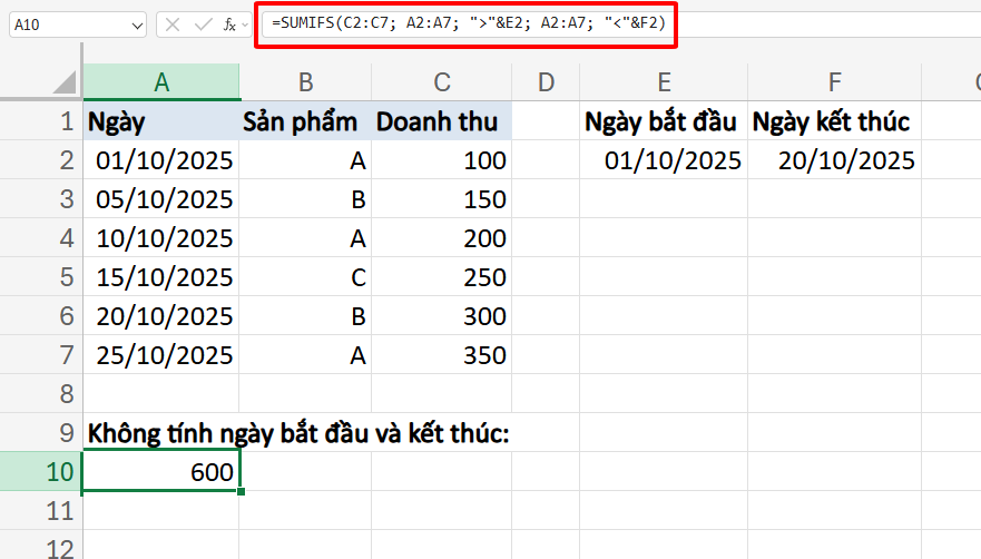 công thức tính tổng không tính ngày bắt đầu và ngày kết thúc