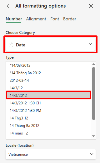 định dạng dd-mm-yyy trong format cells