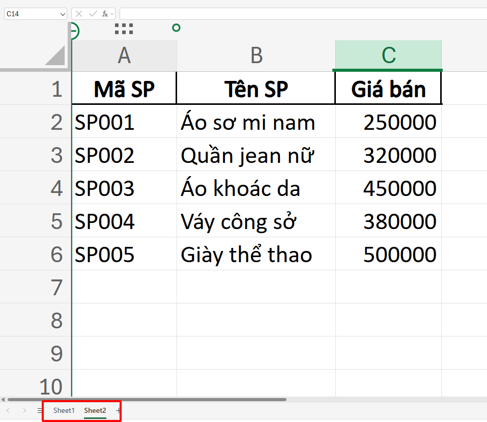 dữ liệu mẫu để dùng hàm VLOOKUP giữa 2 sheet